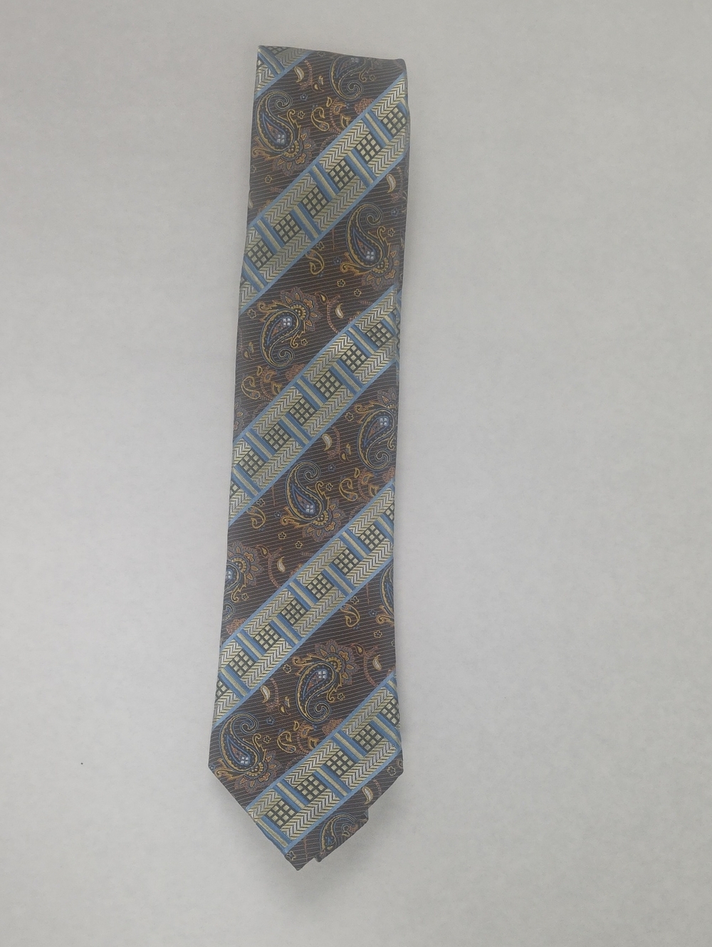 Men's Paisley & Geometric Silk Tie - Blue and Brown